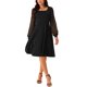 thumbnail image 2 of Vestido casual de longitud a la rodilla con cuello cuadrado de manga larga y puntos suizos INSPIRE CHIC para mujer con bolsillos M negro, 2 of 5