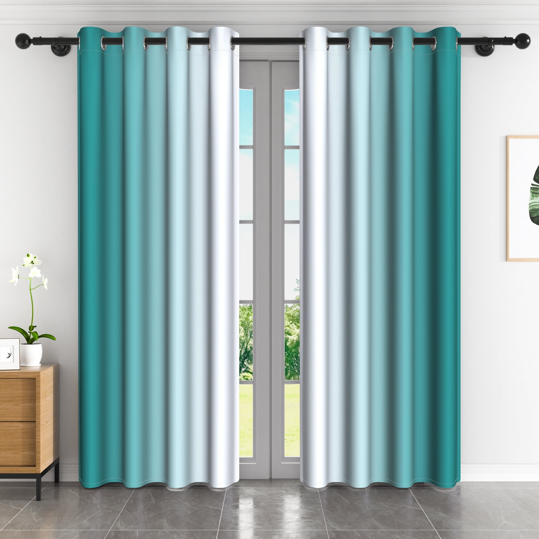 Lfeey Grommet Curtains, Drapes 63 inches Long 2 panels set, 52x63 inch, Cyan