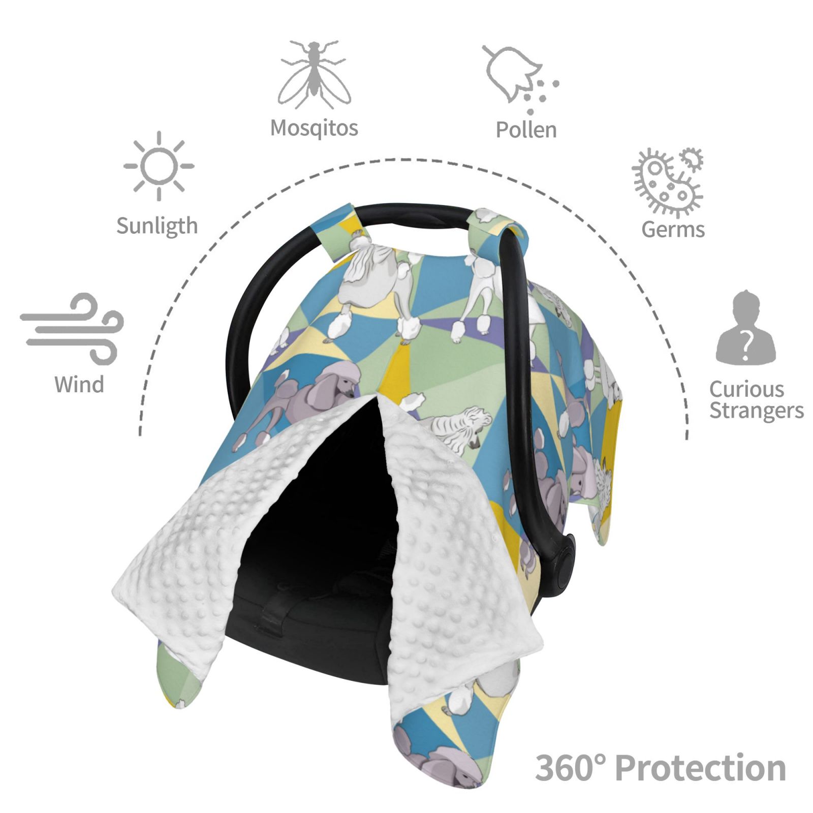 Car Seat Cover Baby - Multicolor Cute Poodle Dog Breathable Infant Car Seat Cover for Baby Carseat, Lightweight Comfort Baby Essentials Must Haves Newborn Stuff for Girl Boy