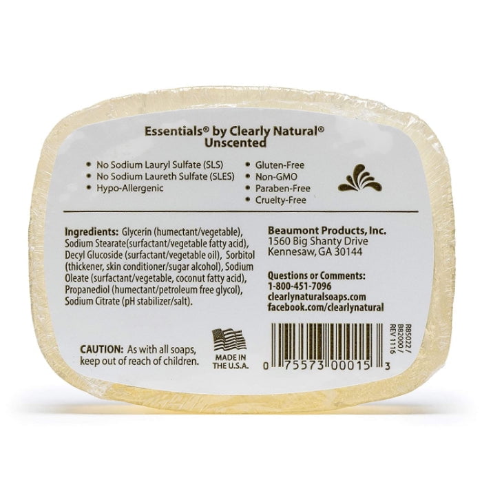 Clearly Natural Essentials Glycerin Bar Soap Unscented, 4-Ounces