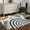 thumbnail image 4 of Abstract Boho Large Area Rugs for Bedroom Living Room, Non Slip Carpet Bedside Rug, Bohemian Palm Leaf Geometric Leaf Circle Rectangular Floor Cover Kitchen Accent Rug 4'x6' for Dining Room/Office, 4 of 9
