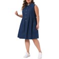 thumbnail image 4 of Agnes Orinda Women's Plus Size Mother's Day Denim Dress Lapel Sleeveless Button Down Cute Summer Midi Jean Babydoll Dresses 1X Dark Blue, 4 of 6