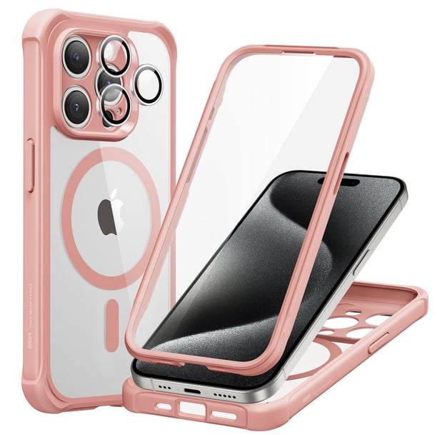 Funda ESR para iPhone 15 Pro Max con vidrio templado rosa