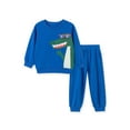 thumbnail image 2 of HILEELANG Toddler Boys（2-7Y) Blue Glass Dino Sweatshirt and Pants Set, 2 Piece Long Sleeve Outfit for Kids, Cotton Fall Winter Clothes 3T, 2 of 8