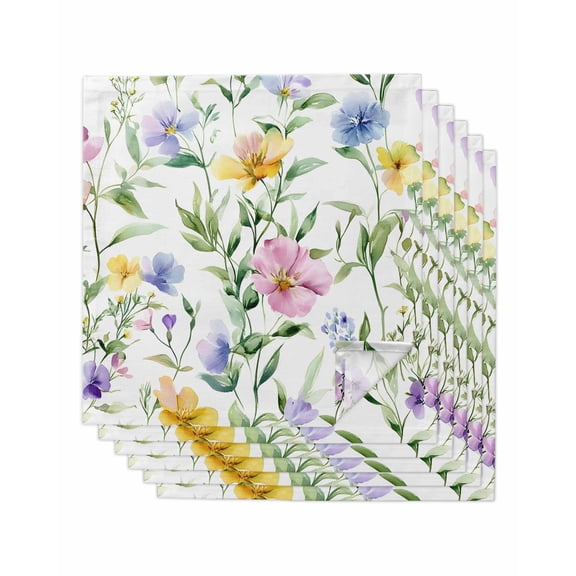 nqOlkjepod Watercolor Flower Cloth Napkins Set of 6 Reusable Dinner Napkins, Spring Farm Leaf Country Floral Retro Cocktail Napkin Washable Table Napkins for Wedding/Party/Baby Shower 20"x20"