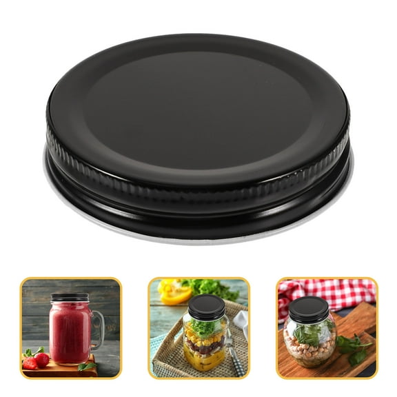 SEWCHICS Universal Fit Metal Jar Covers Black Airtight Seal for Kitchen 10Pcs