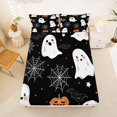 thumbnail image 3 of Manfei Cute Halloween Spooky Ghost King Sheets for Kids, Black Pumpkin Spider Web Bedding, 4-Piece, 1 Flat Sheet, 1 Fitted Sheet and 2 Pillowcases, 3 of 6