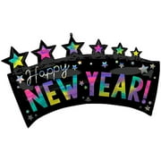 34 inch Iridescent Happy New Years Star Banner Foil Mylar Balloon - Party Supplies Decorations