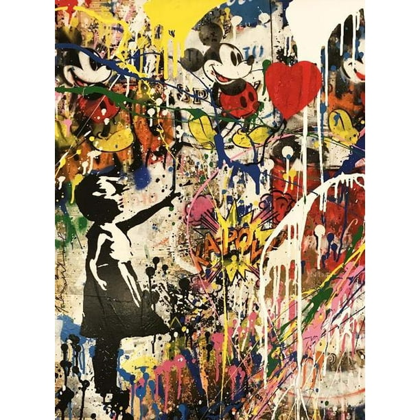 Disney Graffiti Street Art Wall Poster Banksy Mickey Mini Mouse and Donald Duck Canvas Print Fashion Painting Cartoon DecorA4 21x30cm No Frame Gao Jinjia LED