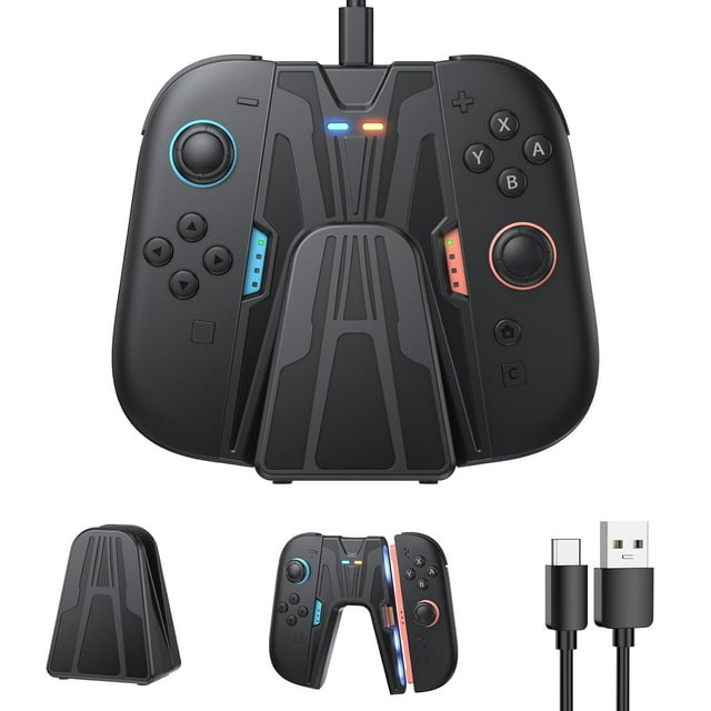 Empuñadura de carga para Nintendo Switch 2 Joy-Cons Empuñadura magnética para mando y base de carga portátil con indicador LED Juega mientras se carga