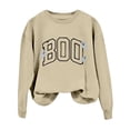 thumbnail image 2 of WEIWEN Halloween Sweatshirt for Women Cute BOO Graphic Shirts Crewneck Embroidered Ghost Pullover Fall Sweaters for Women Outfits Tops Women's Clothing Khaki, XXL, 2 of 5