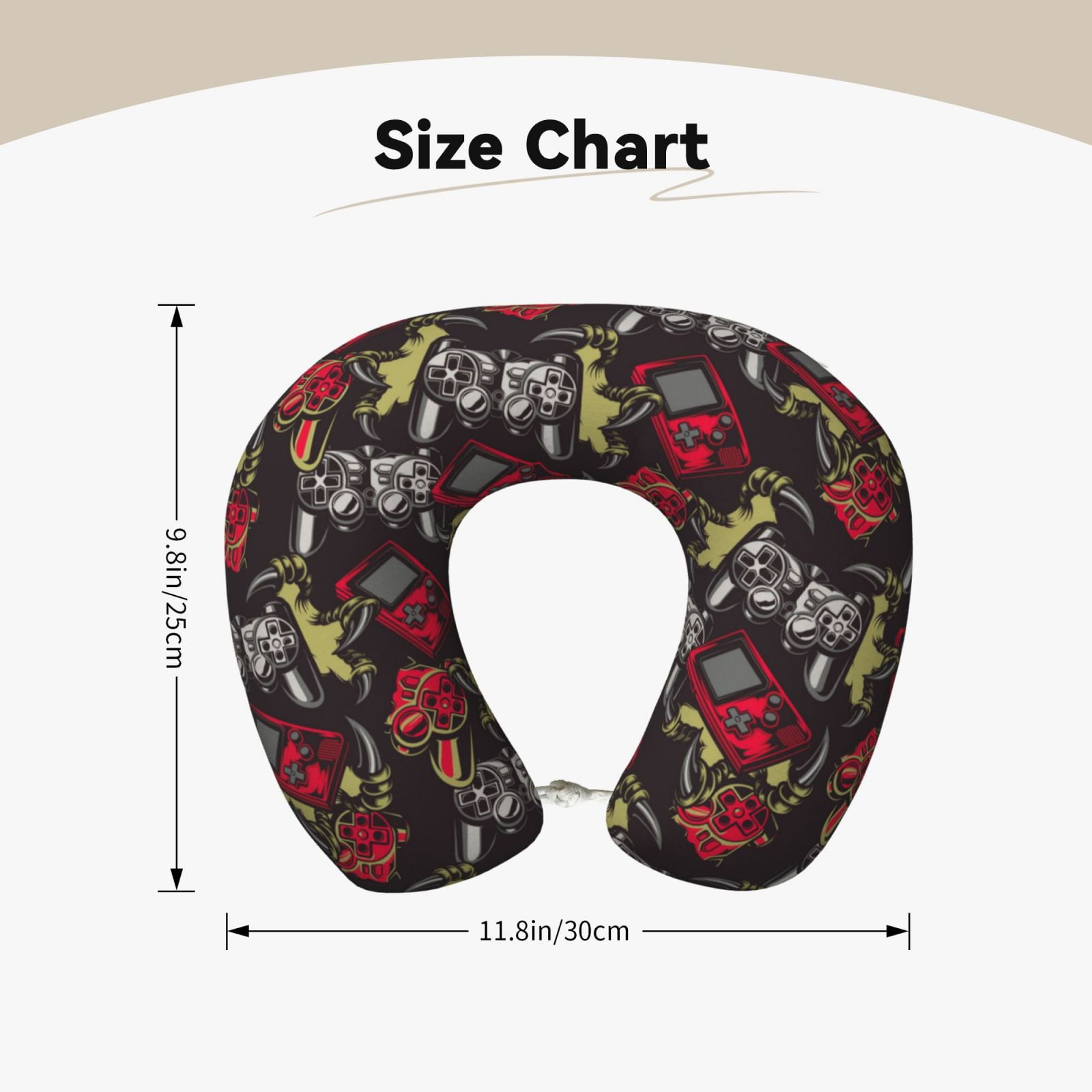 Xecao Vintage Gaming Print Memory Foam Cervical Neck Pillow Versatile U-Shaped Pillows for Home,Office,Camping,Travelling,Soft Washable Cover