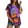 thumbnail image 6 of Towmus Womens Halloween Hawaiian Shirt Cute Pumpkin Spooky Castle Graphic Tee Magical Halloween Short Sleeve Button Up Tops, 6 of 6
