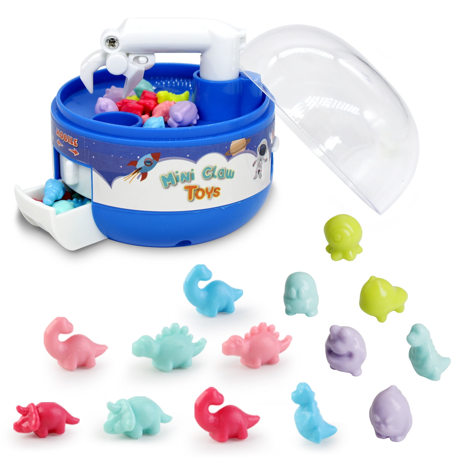 1PC Dark Blue Mini Claw Machine Toys for Kids Adults with Tiny Dinosaur Figures Claw Machine