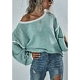 thumbnail image 4 of Contrast Stitching Relaxed Knit Sweater Fringe Vertical Back Taupe Top for Women Green Large, 4 of 5