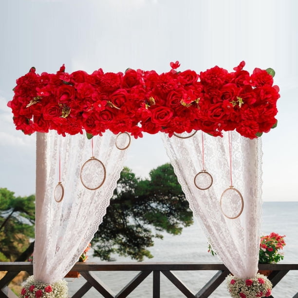 Panel de flores artificiales de fondo versátil, flores citadas en la carretera, arreglo floral, panel floral para bodas, hogar, fiesta interior rojo