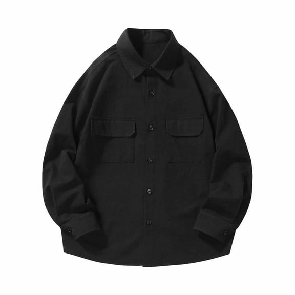 YLSDY Mens Button Up Shirts Casual Stylish Pearl Snap Work Shirt Loose Fit Long Sleeve Fishing Shirts with Two Pockets Black XL