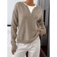 thumbnail image 3 of BTFBM Women Long Sleeve Crew Neck Sweaters Tops, 2 in1 Knitted Pullover, Deco Buttons, Oversized, Stretchy, Vacation, Business Casual Outfits, Fall Winter Trendy, 3 of 9