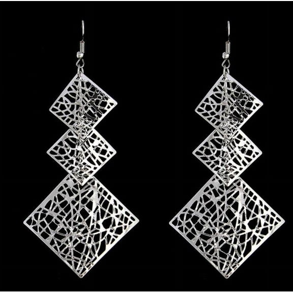 Dangling Mesh Square Earrings in Gold or Silver