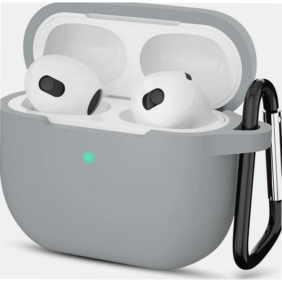 Compatible with AirPods 3rd Generation Case 2021, Fully Wrapped Silicone Protective Case Cover Shock Absorption for Apple AirPods 3 Case, With Keychain (Gray)