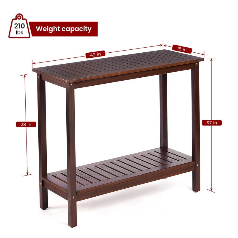 Easy4Home 42"Dx18"Wx37"H Acacia Wood Patio Console Table Indoor&Outdoor Storage Shelves, Dark Brown