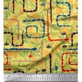 thumbnail image 1 of Soimoi Yellow Crepe Silk Fabric Leaves,Egg & Snake Reptile Printed Fabric 1 Yard 42 Inch Wide, 1 of 1