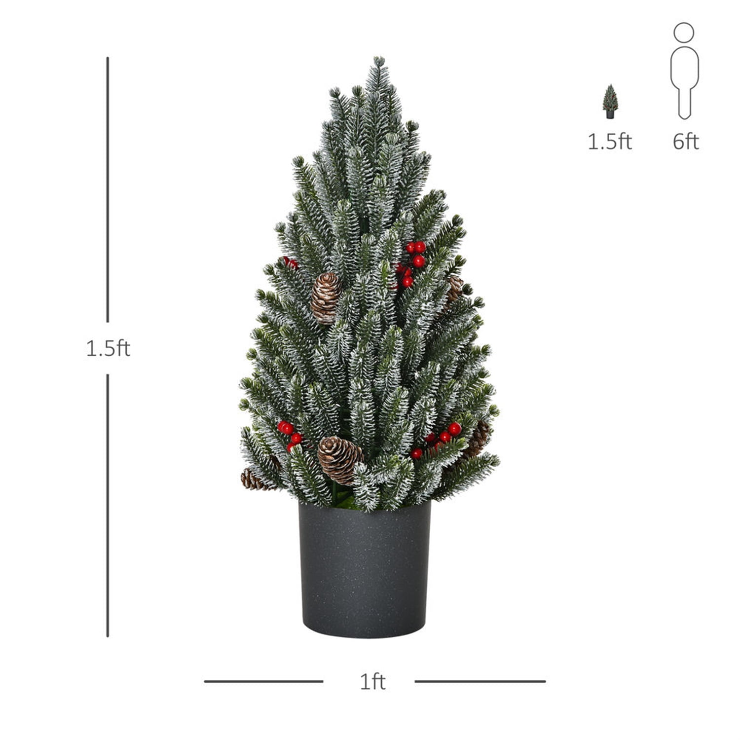 Hommoo Decorations,18" Tall Unlit Miniature Snow-Flocked Tabletop Artificial Christmas Tree, Holiday Decoration with Pine Cones and Berries,Green