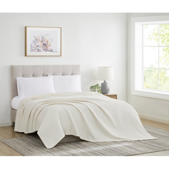 Cannon Heritage Cotton Waffle Ivory Cotton 1-Piece Twin Blanket, solid color themed, Adult and Teen