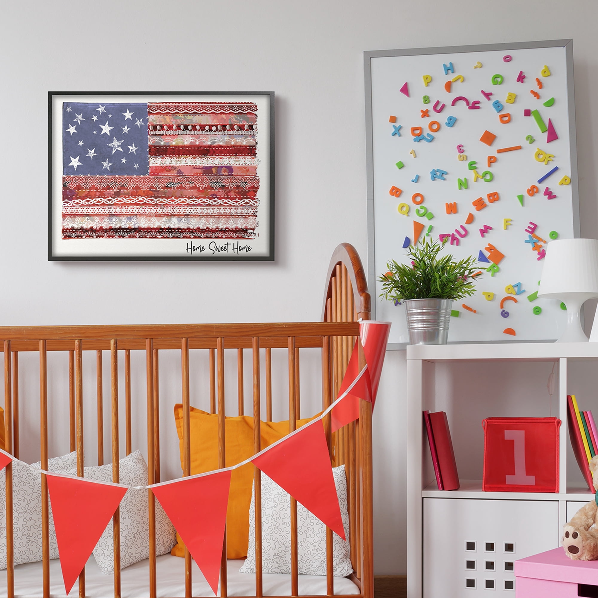 Stupell Industries Home Sweet Home Phrase Lace Pattern American Flag,24 x 30,Designed by Erica Billups