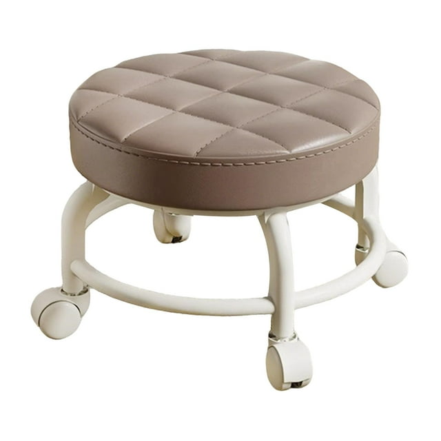 Lipstore Rolling Stool Low Roller Seat Round Mechanic Stool on Wheels for Office Shop light brown