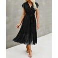 thumbnail image 4 of Women Summer Bohemian Floral Casual Wrap V Neck Ruffle Cap Sleeveless Belt A-Line Pleated Hem Midi Sun Dress White, 4 of 7