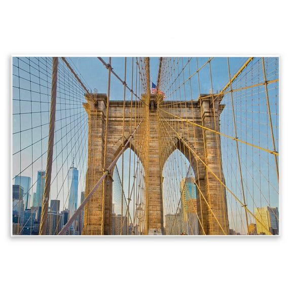 Stupell Industries Industrial Bridge with American Flag Cityscapes Photography Unframed Art Print Wall Art, 15 x 10