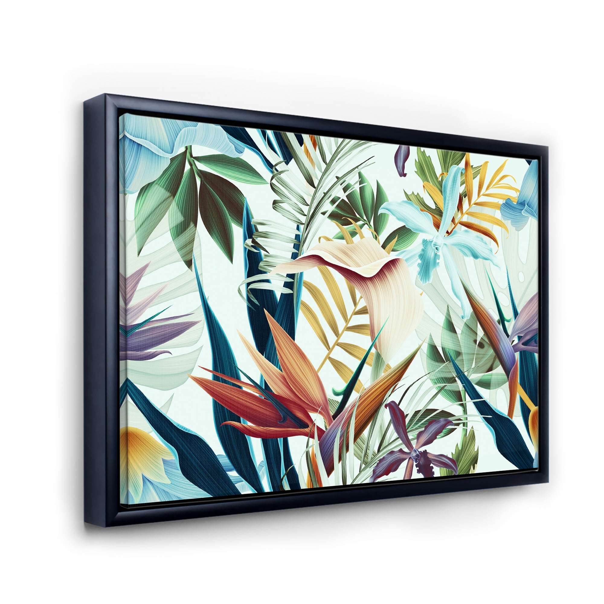 Designart 'VIntage Tropical Flowers I' Tropical Framed Canvas Wall Art Print