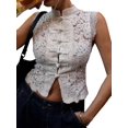 thumbnail image 3 of Gynyvoja Womens Lace Mandarin Collar Guipure Split Tank Top Sleeveless Shirt Blouses White S, 3 of 9