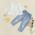 thumbnail image 2 of TOWED22 Infant Toddler Girl Fall Winter Clothes Set Long Sleeve Crewneck Sweatshirt + Pants 2 Piece Outfits for Daily(White,18-24 M), 2 of 4