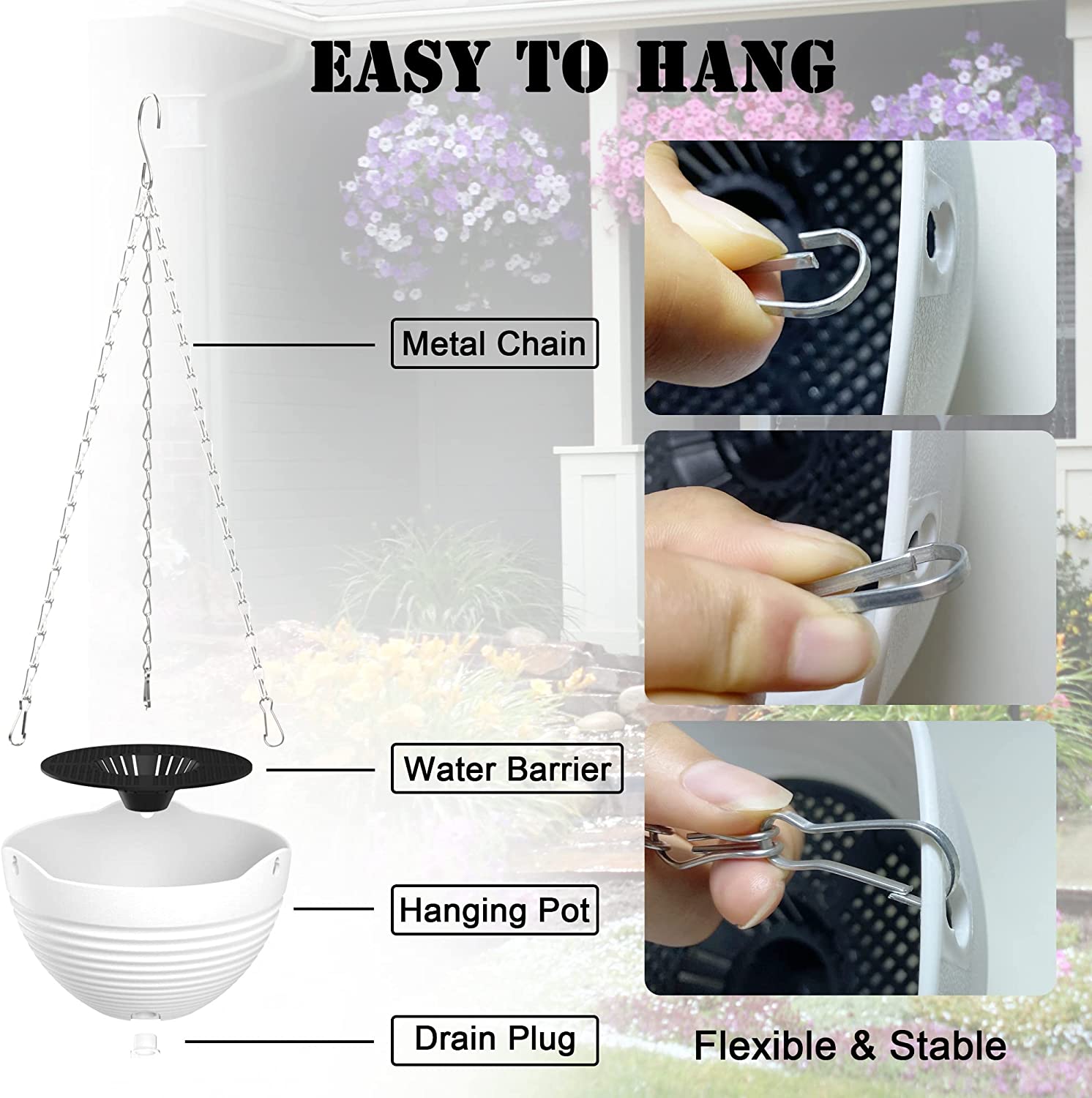 Happon 7 Pack 8 Inches Hanging Planter Garden Flower Pots Hanging Planter Basket for Indoor Outdoor Plants with Drain Holes, Multicolor