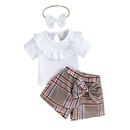 

KI-8jcuD Toddler Outfits Baby Girl Summer Clothes Sets Ruffled Linen Short Sleeve T Shirts Tops Plaid Bow Shorts Headband Baby Girl Pack Clothes For Babies Girl Clothes Crop Checke Top And Bottom Sw