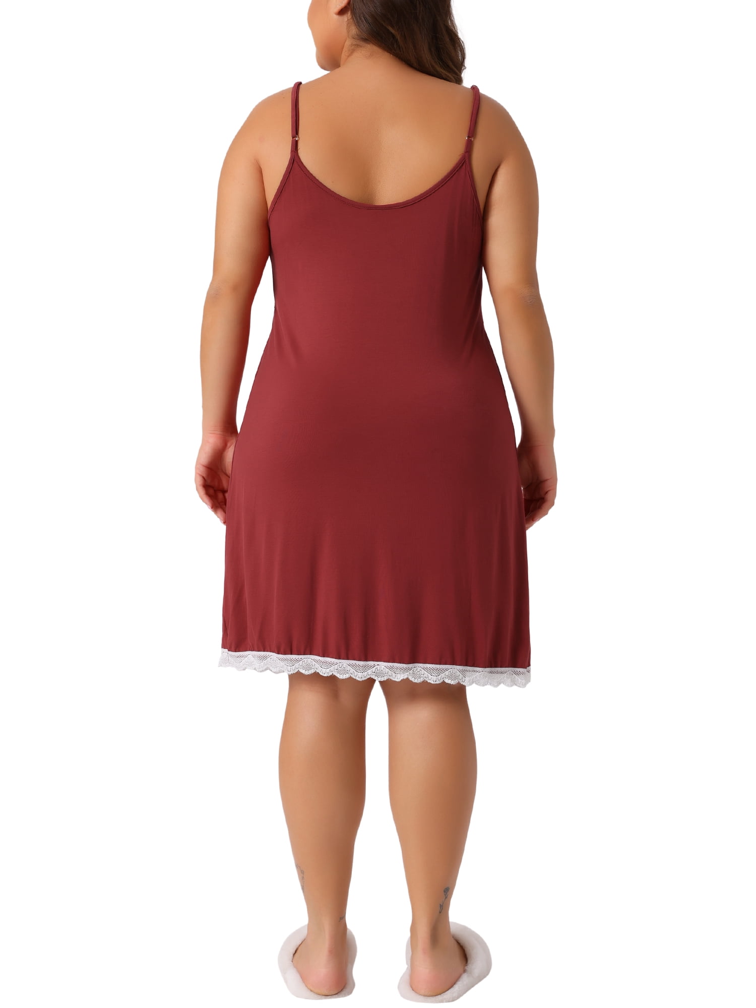 Agnes Orinda Women's Plus Size Pajama Lace Spaghetti Straps Babydoll Chemise Nightgown Lingerie V Neck Nightdress 4X Red