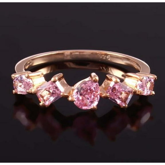 Winstonegemsjewels 925 Sterling Silver Pink Sapphire Half Eternity Engagement Ring Unique Bridal Promise Wedding Band Gemstone-Accented Half Band Sapphire Jewelry Silver 4