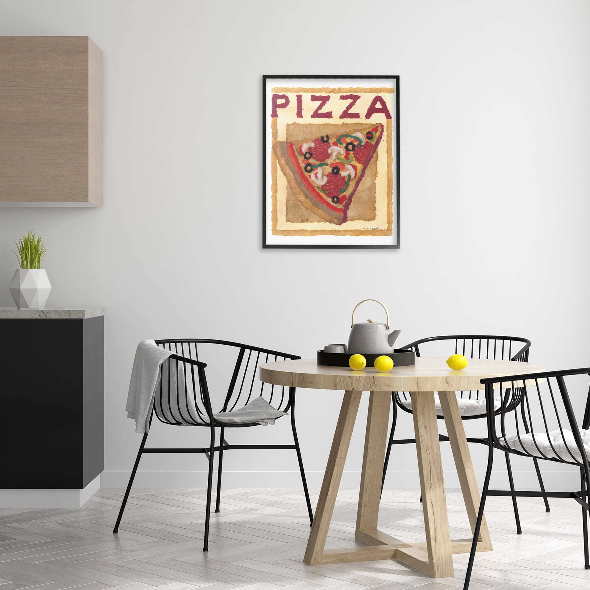 Stupell Industries Watercolor Style Pizza Food & Beverage Painting Black Framed Art Print Wall Art, 24 x 30