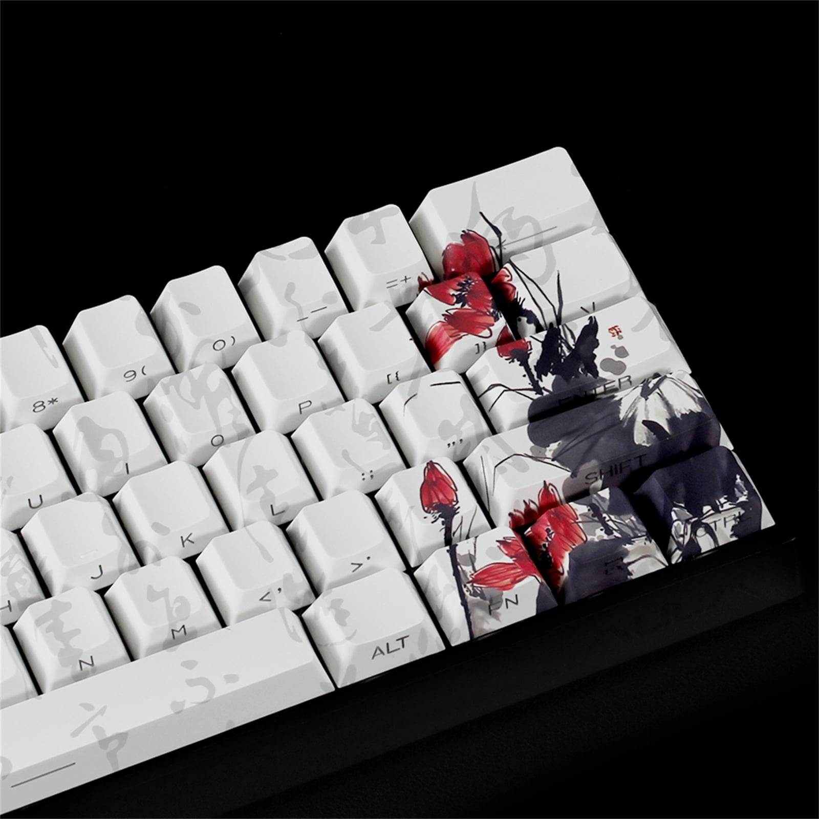 PBTs Keycaps for Mechanical Keyboards 65 Percent Layout Japanese Plums Blossoms Theme OEM Height Profile with Oil Resistant Coating