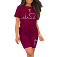 thumbnail image 3 of Innerwin Ensemble de Jogging à Manches Courtes pour Femmes Tenue de Course Taille Élastique Confortable Rouge Vin P, 3 of 4