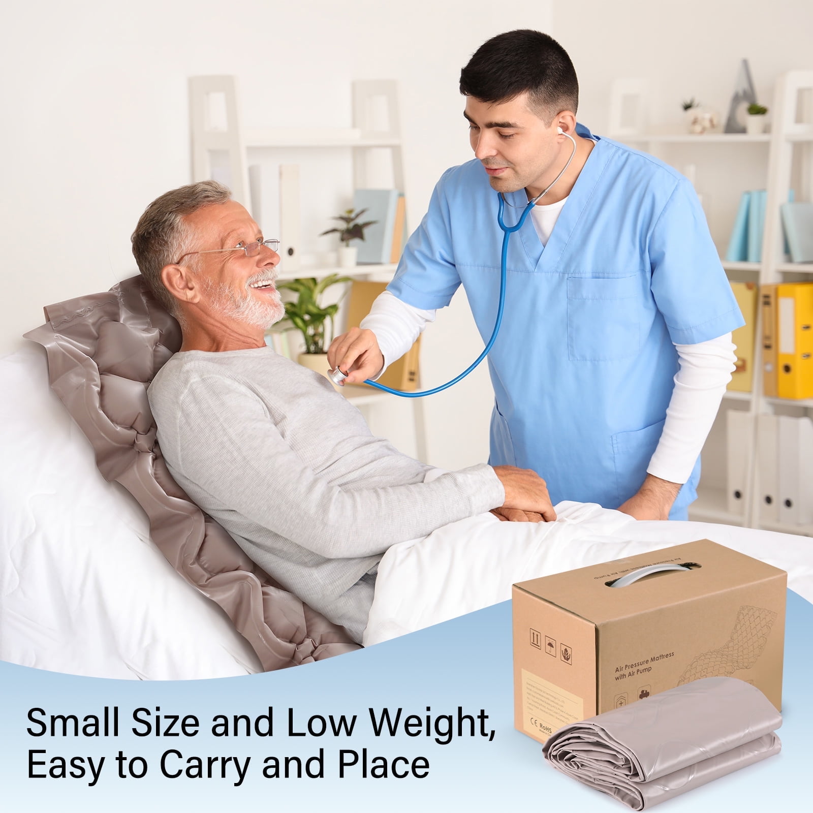 Naipo Alternating Air Pressure Mattress with Ultra-Quiet Pump,Prevents Bed Sores,Improves Microcirculation,for Hospital and Home Single Bed,Designed for Bedridden Patients
