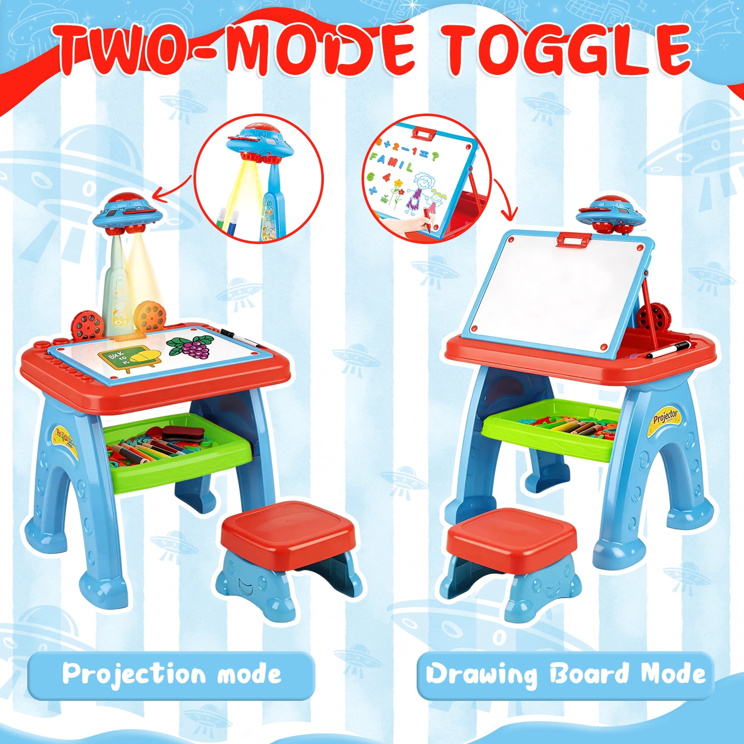 Caunedy Drawing Projector Table for Kids,Learning Projector Table Toys with Projector,Stool,Art Desk Table Kids Drawing for Ages 3-8 Years Old Girl Birthday Gifts
