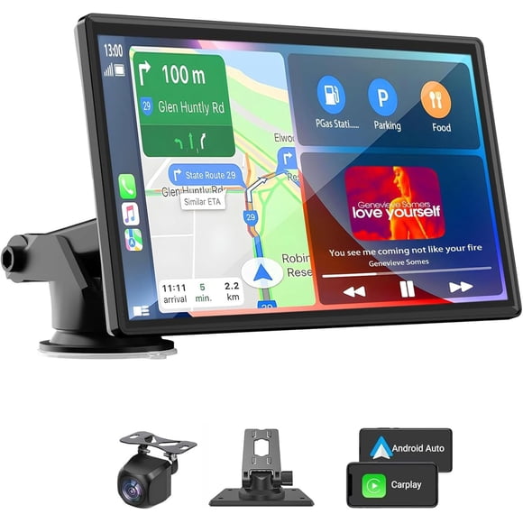 Écran Portable Carplay pour Voiture, Carplay Sans Fil de 7 Pouces et Auto Android avec Bluetooth, Caméra de Recul HD, Navigation GPS, Siri, FM, aux, Lien Miroir pour Tous les Véhicules
