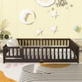 thumbnail image 2 of PAPROOS Queen Floor Bed Frame, Wood Floor Platform Bed with Fence and Door, No Box Spring Needed, Modern Queen Size Montessori Floor Bed for Little Girls Boys, Playhouse Bed Frame, Espresso, 2 of 7