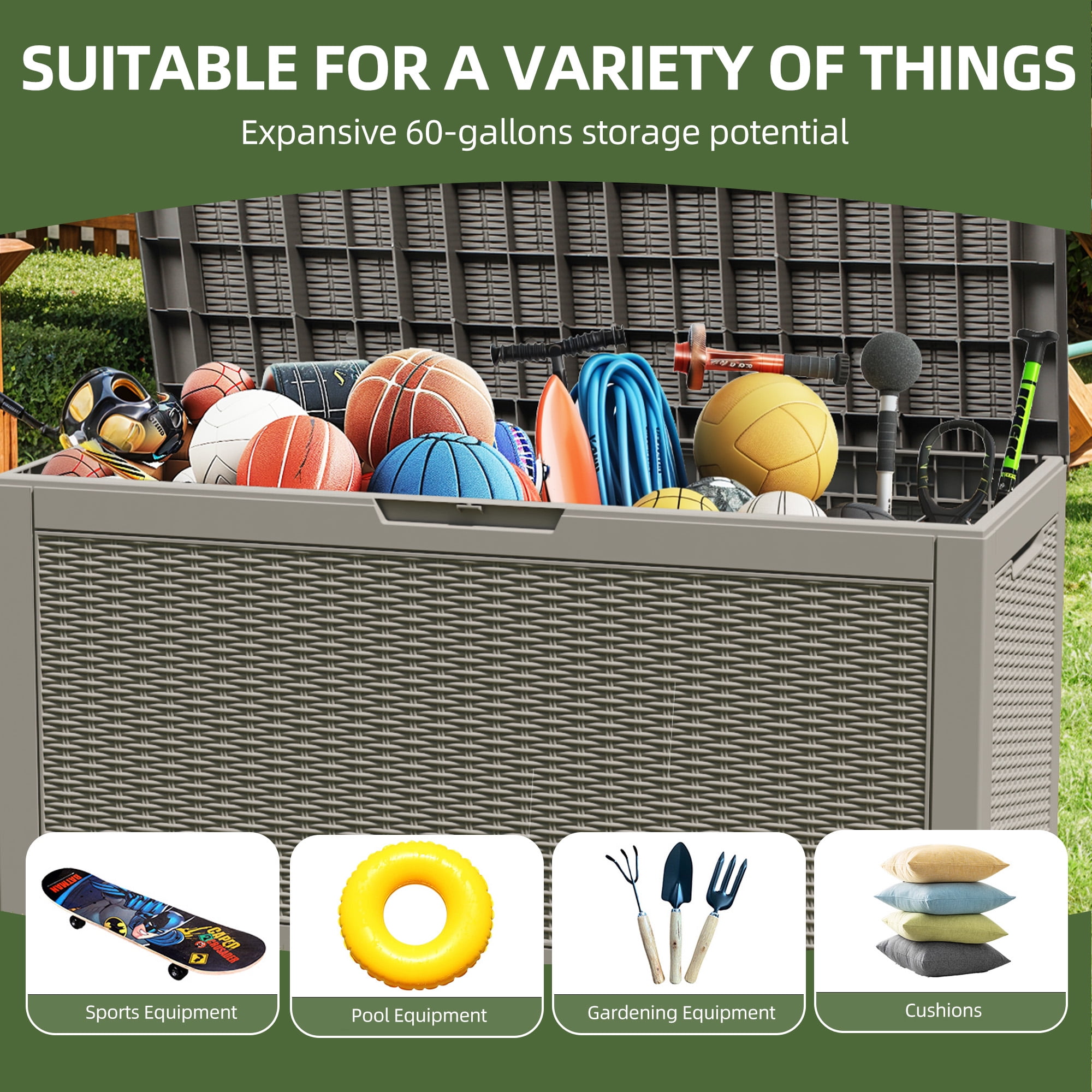 Uforic 60 Gallon Outdoor Resin Deck Box,Weatherproof&Lockable Rattan Storage Box for Garden Patio, Light Brown