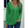 thumbnail image 3 of Women'S Tops Dressy Casual V Neck Long Sleeve Buttons Hollow Out Lace Embroidered Blouses Shirts Green S, 3 of 5