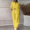 thumbnail image 6 of vigerkar Linen Two Piece Set Women Pants Casual Outfits Wide Leg Pants Long Sleeve Button Down Shirt Lounge Streetwear Sets Yellow, L, 6 of 7