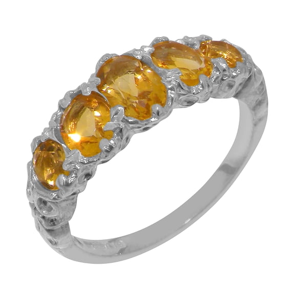 LBG British Made 18k White Gold Natural Citrine Womens Anniversary Ring - 33 size options - Size 4.5